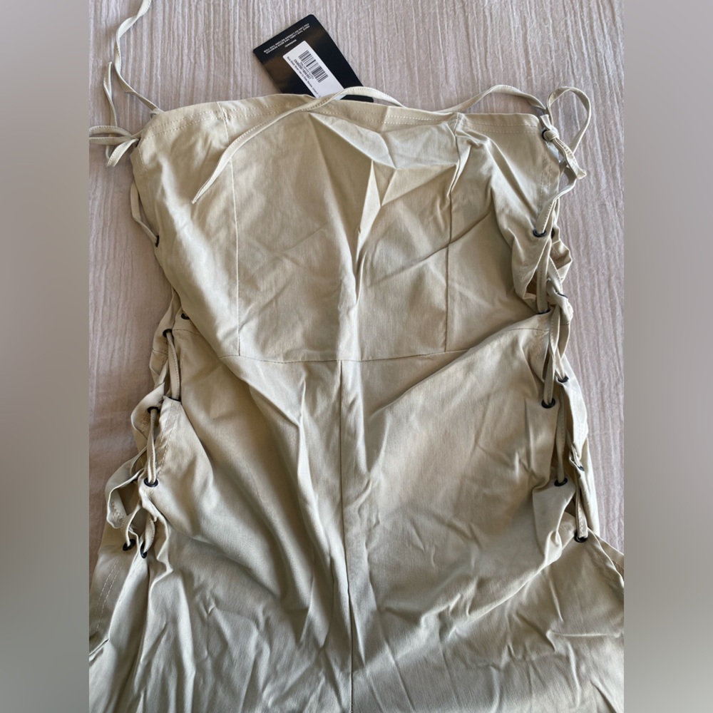 PrettyLittleThing Strapless Cream Long Jumpsuit Size 8